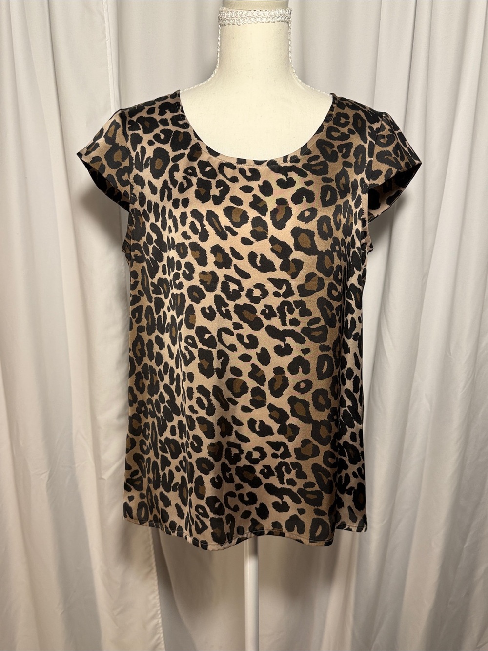 Anne Klein Leopard Print Scoop Neck Top - Brown & Black